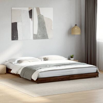 vidaXL Estructura cama madera ingeniería metal marrón roble 160x200 cm