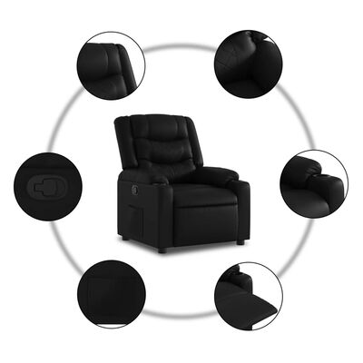 vidaXL Sillón reclinable elevable cuero artificial negro