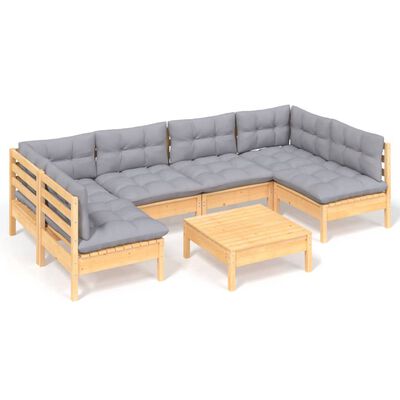 vidaXL Juego de muebles de jardín 7 pzas y cojines madera maciza pino