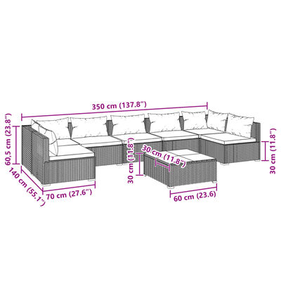 vidaXL Set muebles de jardín 8 piezas y cojines ratán sintético marrón