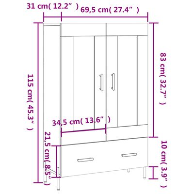 vidaXL Aparador alto madera de ingeniería gris Sonoma 69,5x31x115 cm