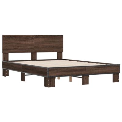 vidaXL Estructura cama madera ingeniería metal marrón roble 140x200 cm