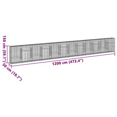 vidaXL Cesta de gaviones con cubierta hierro galvanizado 1200x50x150cm