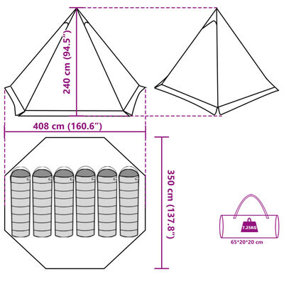 vidaXL Tienda de campaña familiar tipi 6 personas impermeable azul