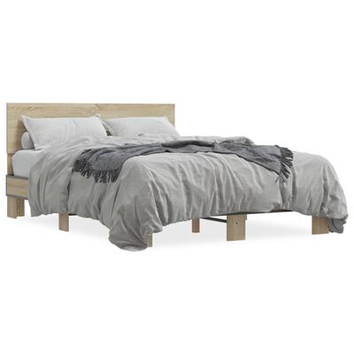 vidaXL Estructura cama madera ingeniería metal roble Sonoma 135x190 cm