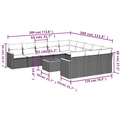 vidaXL Set de sofás de jardín 12 piezas cojines ratán sintético negro