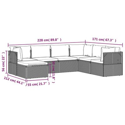 vidaXL Set de muebles de jardín 7 pzas y cojines ratán sintético gris