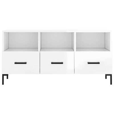 vidaXL Mueble de TV madera contrachapada blanco brillo 102x36x50 cm