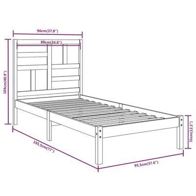 vidaXL Estructura de cama individual madera maciza negra 90x190 cm