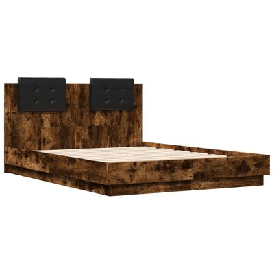 vidaXL Cama con cabecero madera de ingeniería roble ahumado 140x190 cm