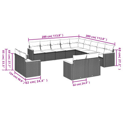 vidaXL Juego de sofás jardín con cojines beige mezcla 13 pzas ratán PE