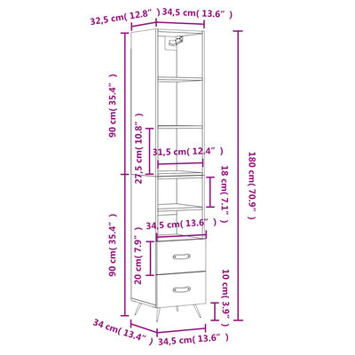 vidaXL Aparador de madera contrachapada negro 34,5x34x180 cm