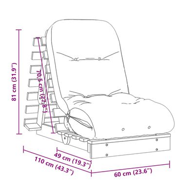 vidaXL Futón sofá cama con colchón madera maciza blanco 60x206x11 cm