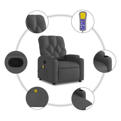 vidaXL Sillón de masaje reclinable de tela gris oscuro