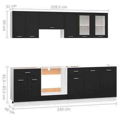 vidaXL Juego de muebles de cocina 8 piezas madera de ingeniería negro