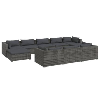 vidaXL Set de muebles de jardín 10 pzas y cojines ratán sintético gris