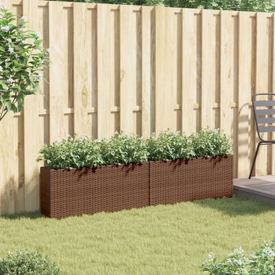 vidaXL Jardineras con 2 maceteros 2 uds ratán PE marrón 90x20x40 cm