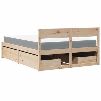 vidaXL Cama con cajones y colchón madera maciza de pino 120x200 cm