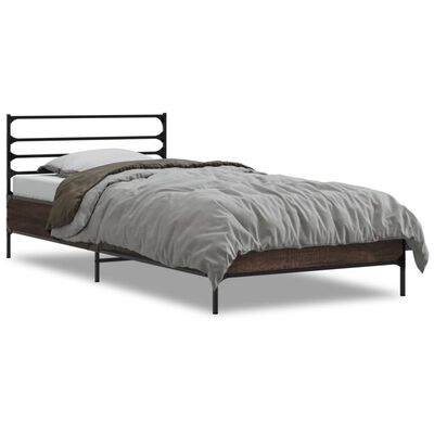 vidaXL Estructura cama madera ingeniería metal roble marrón 75x190 cm