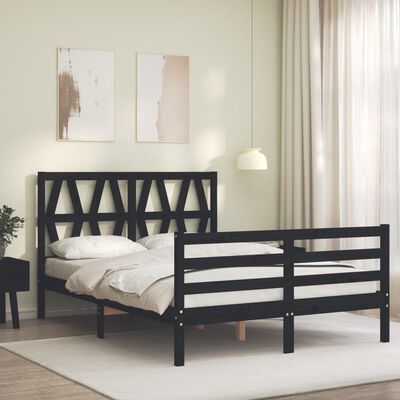 vidaXL Estructura de cama con cabecero madera maciza negro 120x200 cm