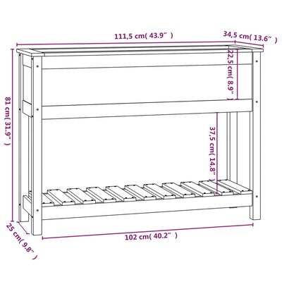 vidaXL Jardinera con estante madera maciza pino marrón 111,5x34,5x81cm