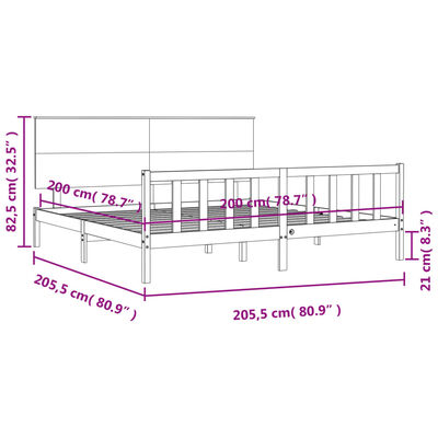 vidaXL Estructura cama y cabecero madera maciza marrón miel 200x200 cm