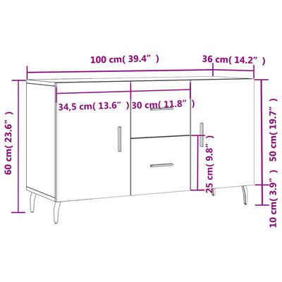 vidaXL Aparador de madera de ingeniería gris hormigón 100x36x60 cm