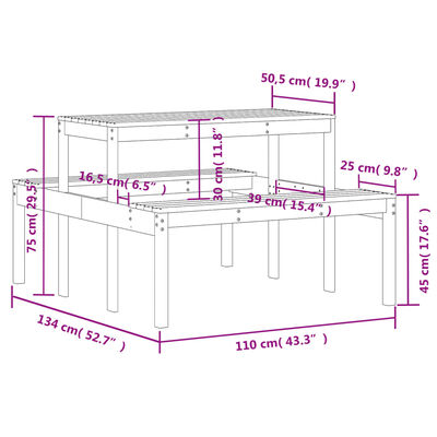 vidaXL Mesa de pícnic madera maciza Douglas 110x134x75 cm