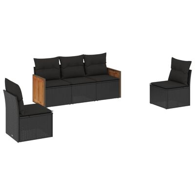 vidaXL Set de muebles de jardín 5 pzas y cojines ratán sintético negro