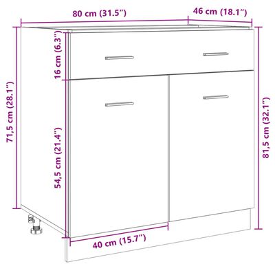 vidaXL Armario inferior cajón contrachapado color roble 80x46x81,5cm