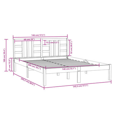 vidaXL Estructura de cama de madera maciza 140x200 cm