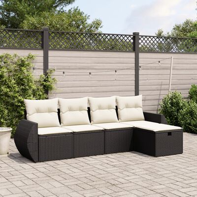 vidaXL Set de muebles de jardín 5 pzas y cojines ratán sintético negro