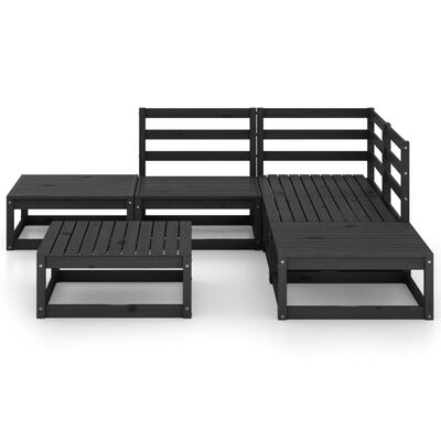 vidaXL Juego de muebles de jardín 6 piezas negro madera maciza de pino