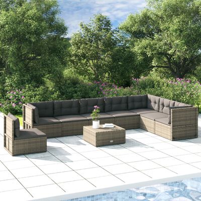 vidaXL Set de muebles de jardín 8 pzas y cojines ratán sintético gris