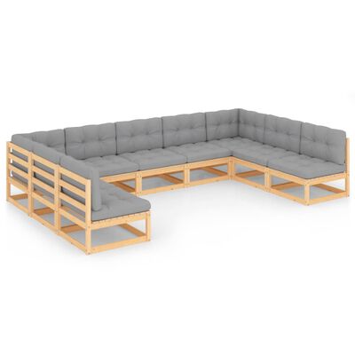 vidaXL Juego de muebles de jardín 9 pzas y cojines madera maciza pino