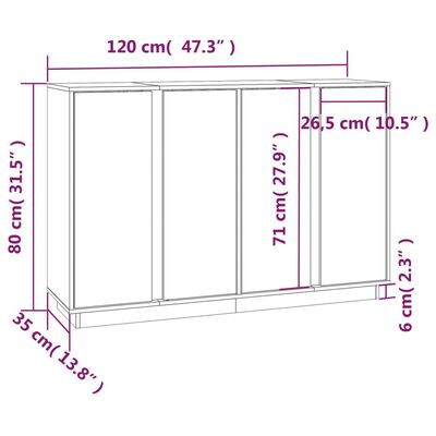 vidaXL Aparador de madera maciza de pino marrón miel 120x35x80 cm