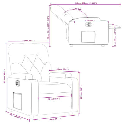 vidaXL Sillón reclinable eléctrico de tela marrón