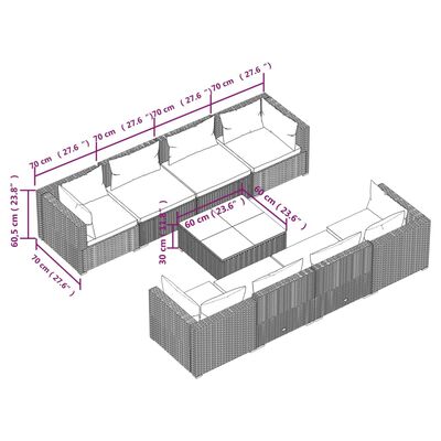 vidaXL Set de muebles de jardín 9 pzas y cojines ratán sintético negro