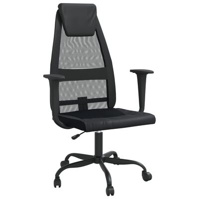 vidaXL Silla de oficina altura ajustable tela malla y cuero PE negro