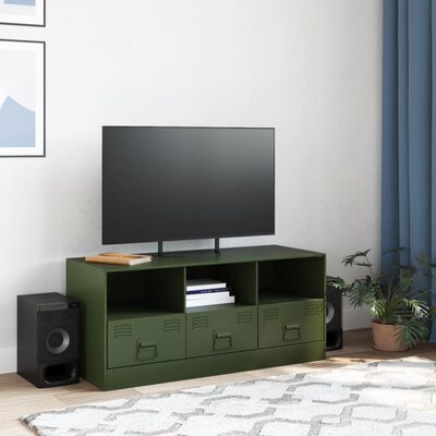 vidaXL Mueble de TV de acero verde oliva 99x39x44 cm