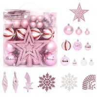 vidaXL Juego de adornos de Navidad de 65 piezas rosa/rojo/blanco