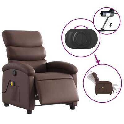 vidaXL Sillón de masaje reclinable eléctrico cuero sintético marrón