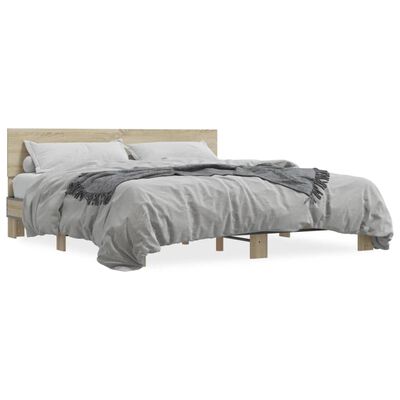 vidaXL Estructura cama madera ingeniería metal roble Sonoma 180x200 cm