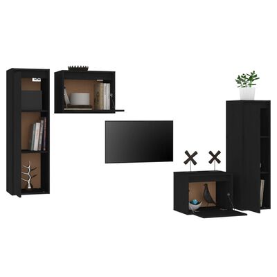 vidaXL Muebles para TV 4 piezas madera maciza de pino negro