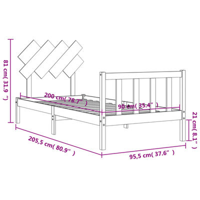 vidaXL Estructura de cama con cabecero madera maciza 90x200 cm