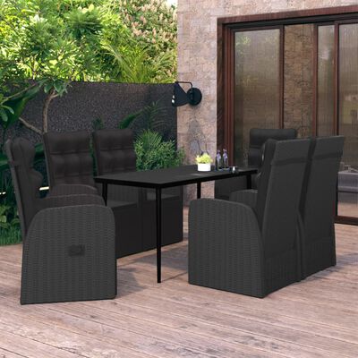 vidaXL Juego de comedor de jardín 7 piezas con cojines negro