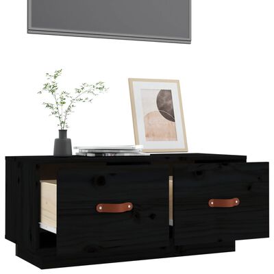 vidaXL Mueble de TV de madera maciza de pino negro 80x34x35 cm