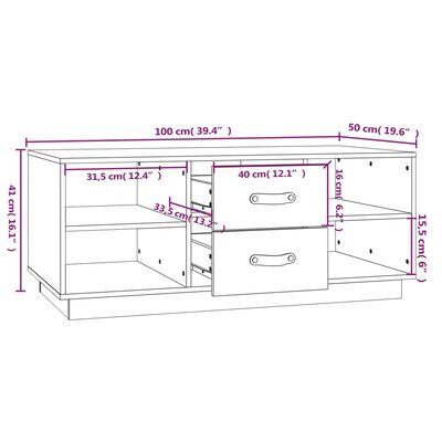 vidaXL Mesa de centro madera maciza de pino marrón miel 100x50x41 cm