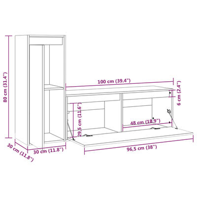 vidaXL Muebles para TV 2 piezas madera maciza de pino gris