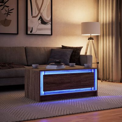 vidaXL Mesa de centro con luces LED madera de ingeniería marrón roble